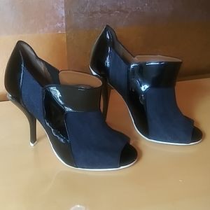 Fendi Denim/Black Patent Leather Open Toe Booties